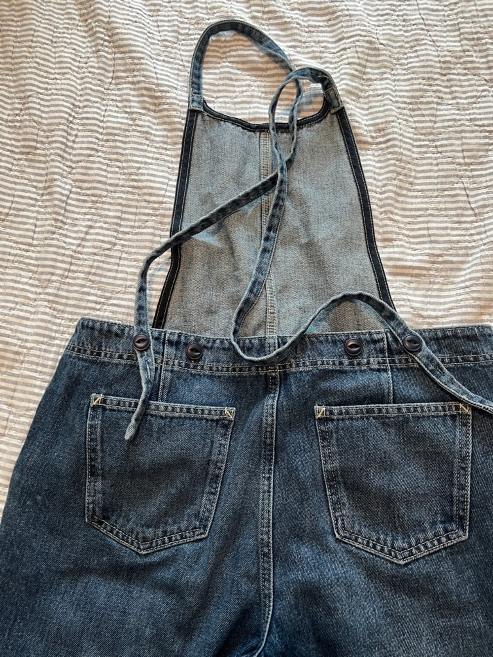 Free People Washed Blue Denim Overalls